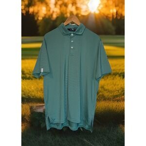 RLX Ralph Lauren Golf Performance Shirt Men Large Green Stripe Polo Short Sleeve